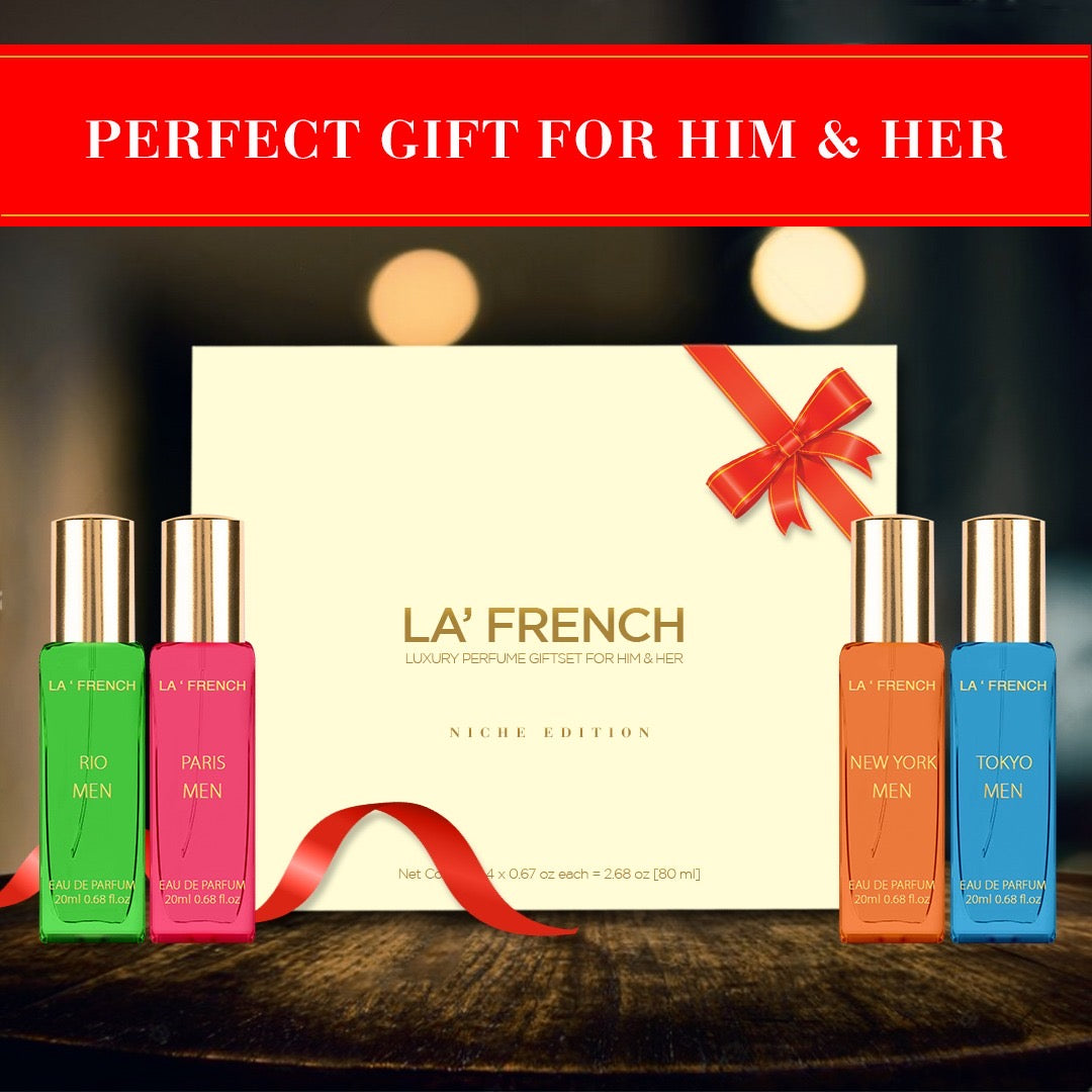 LA' FRENCH Luxury Perfume Collection Unisex Long-Lasting Fragrance Gift Set 4 Bottles of 80ml Each