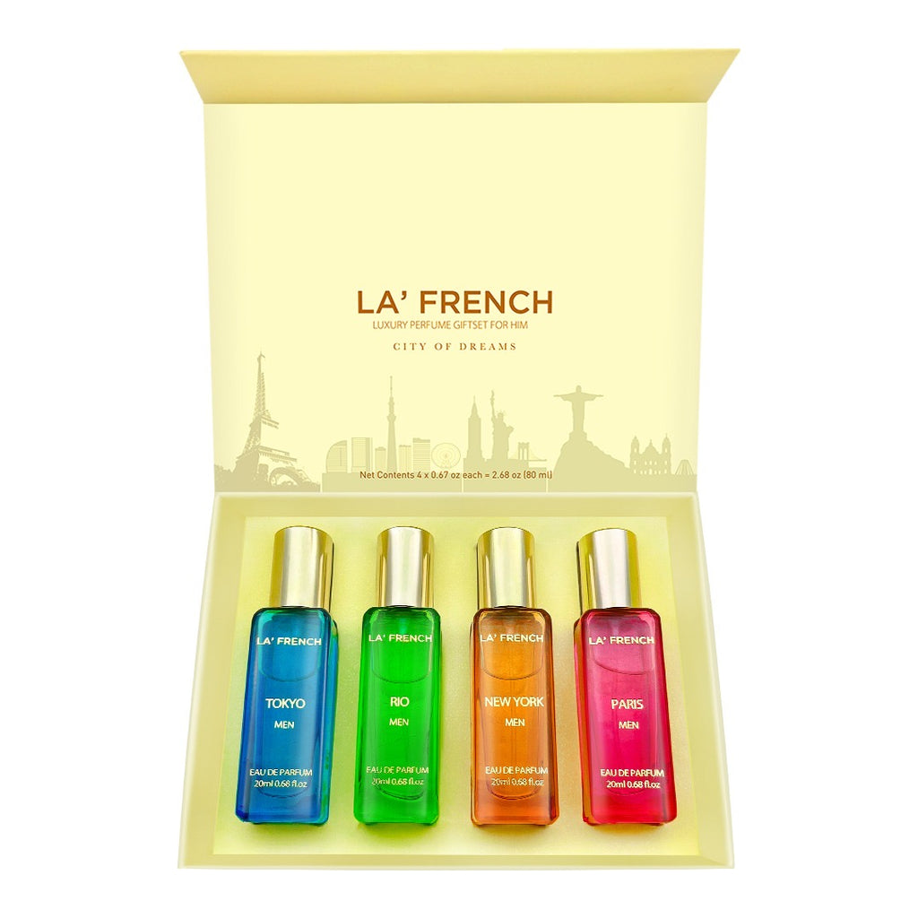 LA' FRENCH Luxury Perfume Collection Unisex Long-Lasting Fragrance Gift Set 4 Bottles of 80ml Each