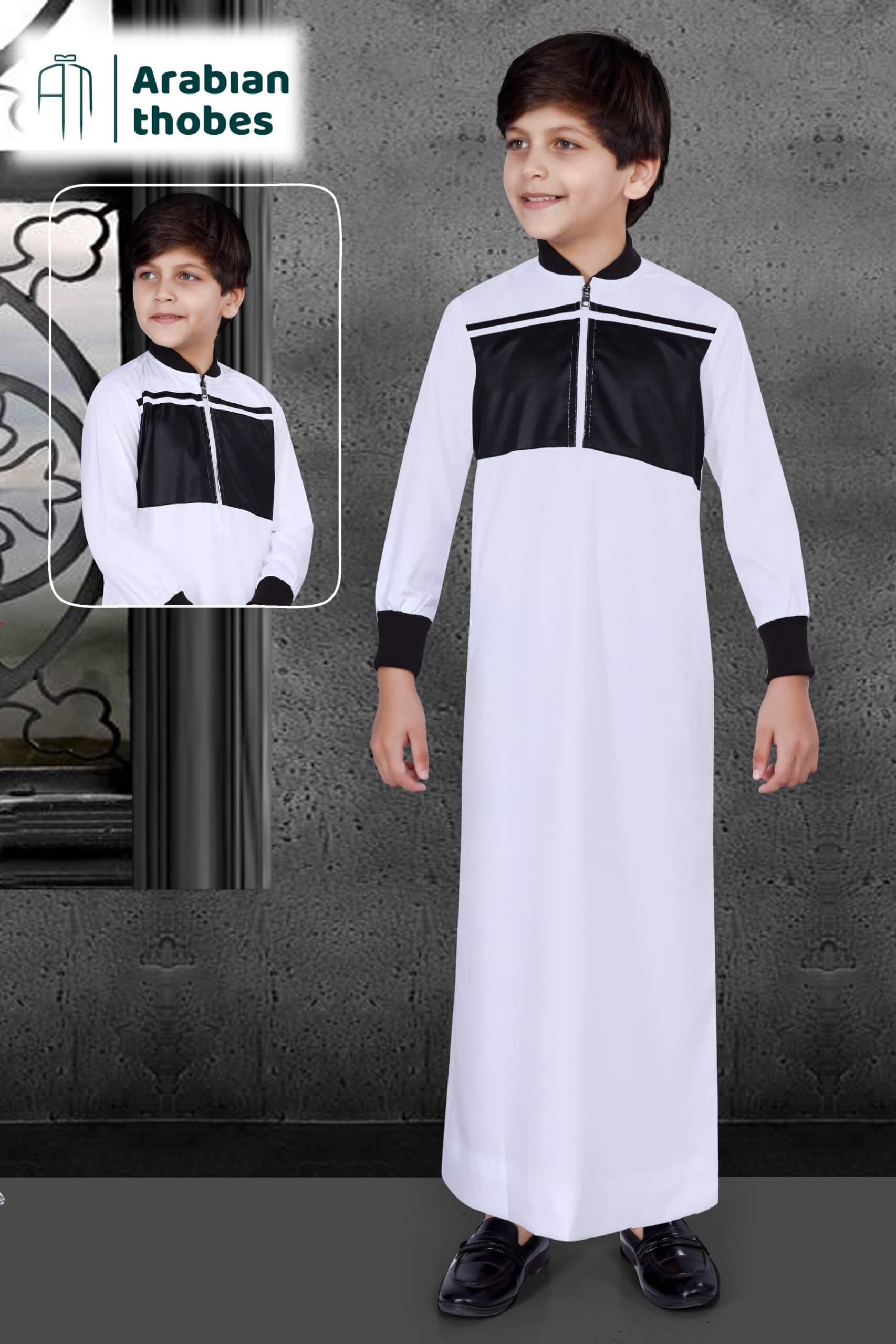 White Pattern Thobe for Boys – madnistore.com