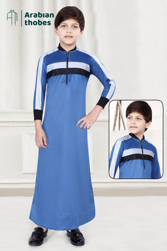 Blue Pattern Thobe for Boys