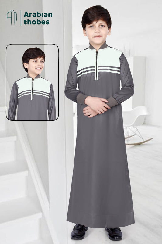 Brown two Pattern Thobe for Boys