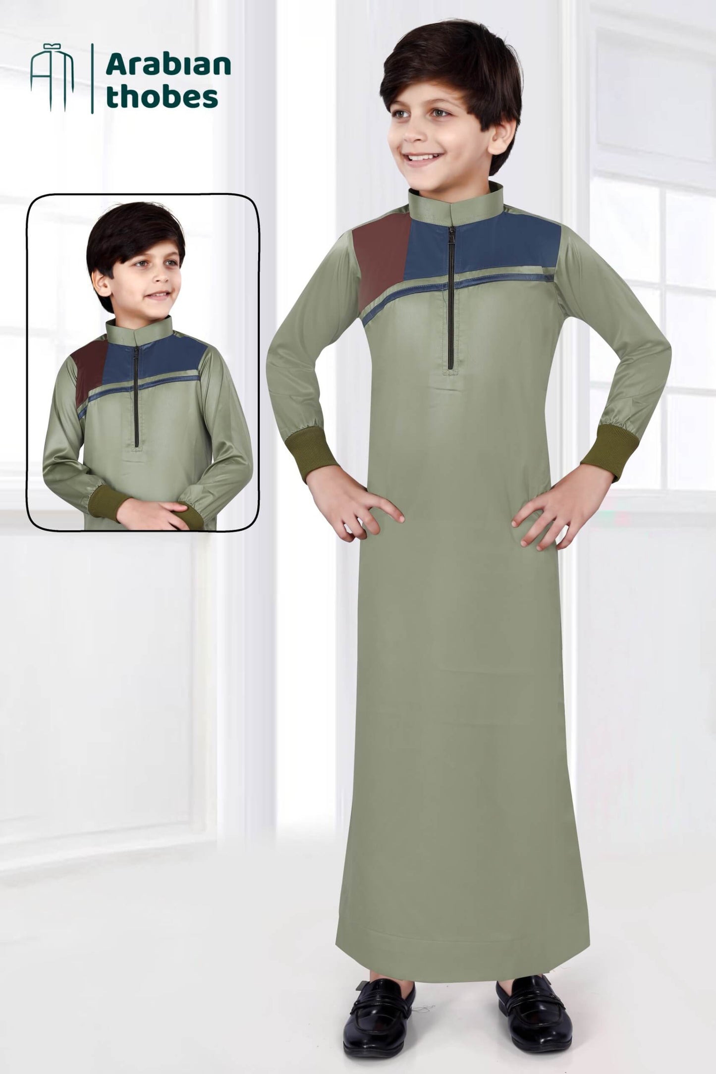 Olive Pattern Thobe for Boys