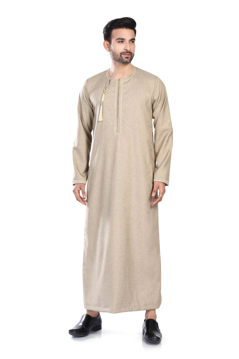 Embroidery Omani Thobe Camel