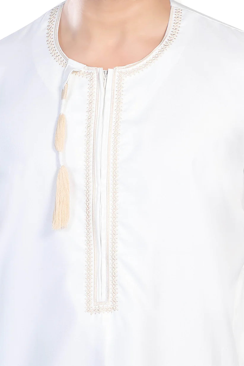 Embroidery Omani Thobe White