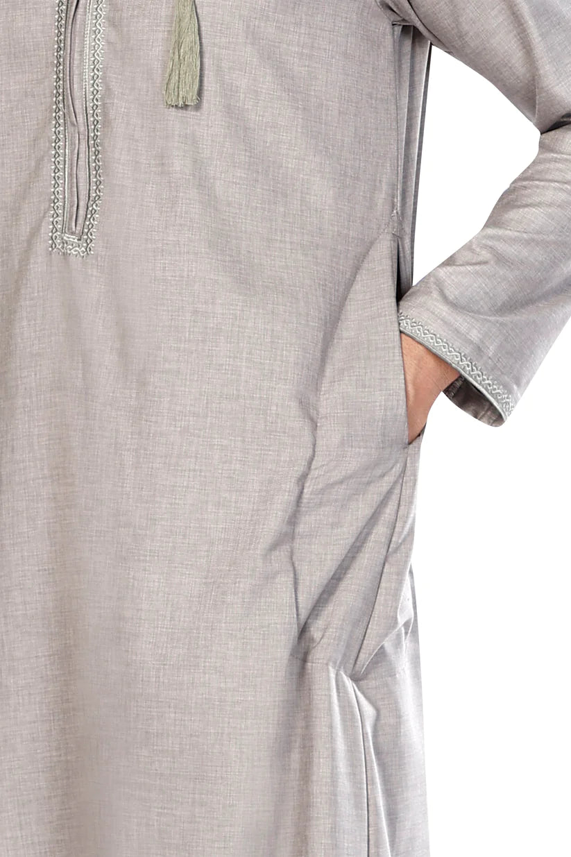 Embroidery Omani Thobe Grey