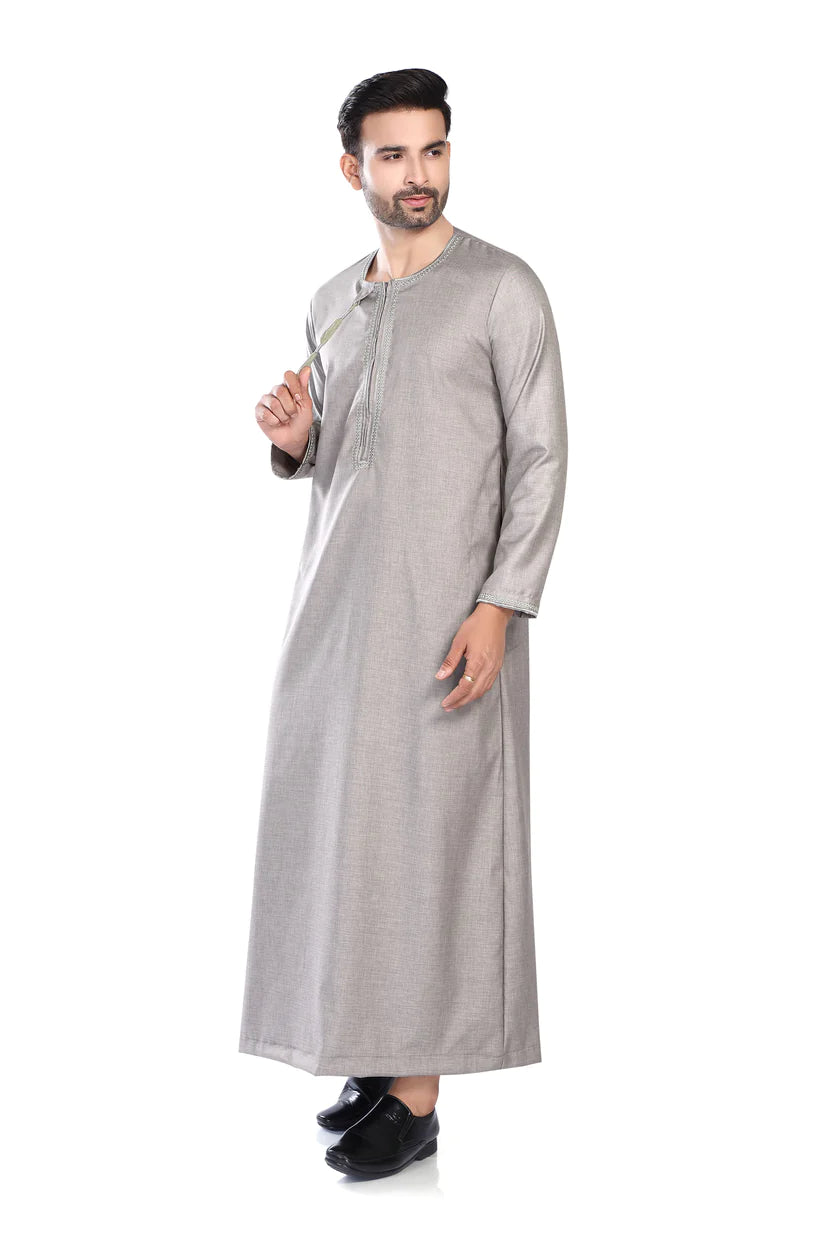 Embroidery Omani Thobe Grey