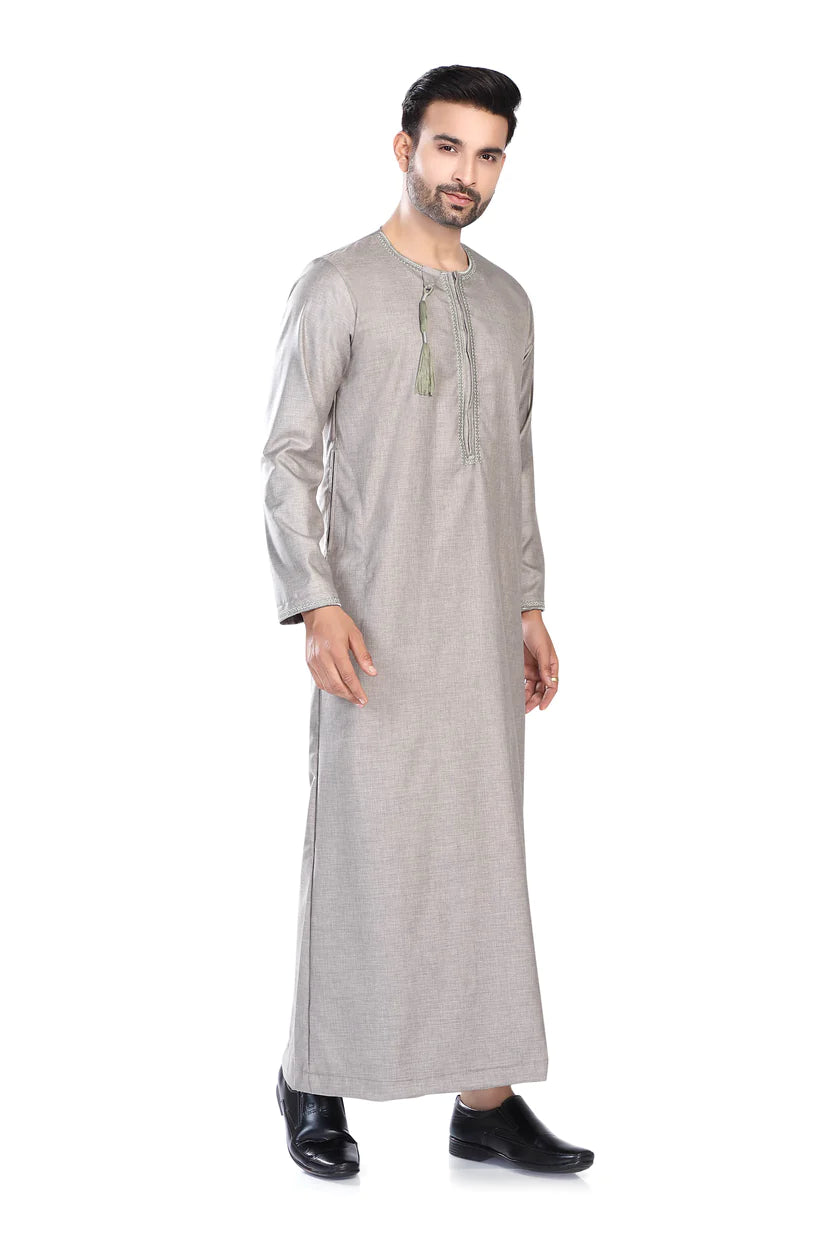 Embroidery Omani Thobe Grey