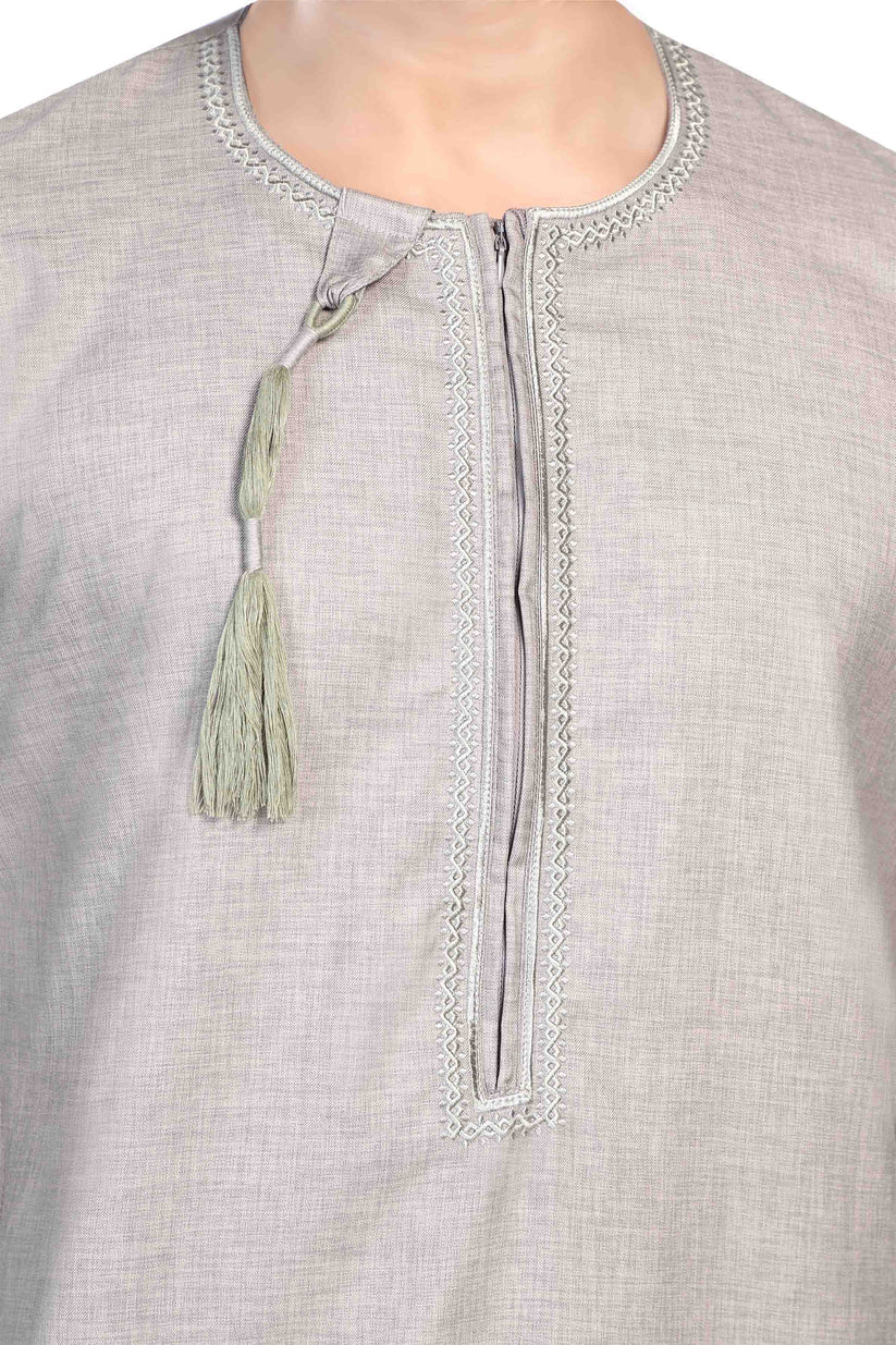 Embroidery Omani Thobe Grey