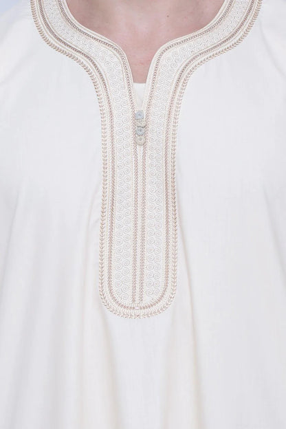 Moroccan Embroidery Thobe Half Sleeves Cream