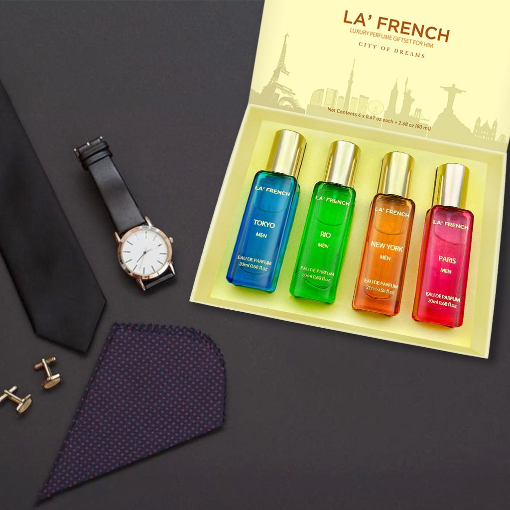 LA' FRENCH Luxury Perfume Collection Unisex Long-Lasting Fragrance Gift Set 4 Bottles of 80ml Each