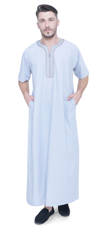 Moroccan Embroidery Thobe Half Sleeves