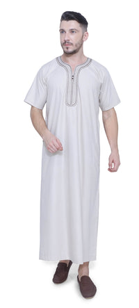 Moroccan Embroidery Thobe Half Sleeves off white