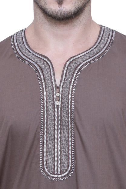 Moroccan Embroidery Thobe Half Sleeves brown