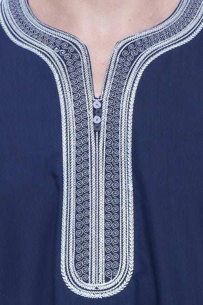 Moroccan Embroidery Thobe Half Sleeves Blue