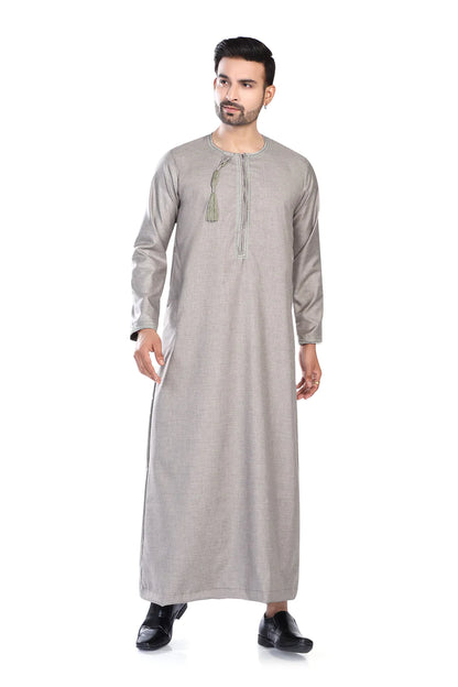 Embroidery Omani Thobe Grey