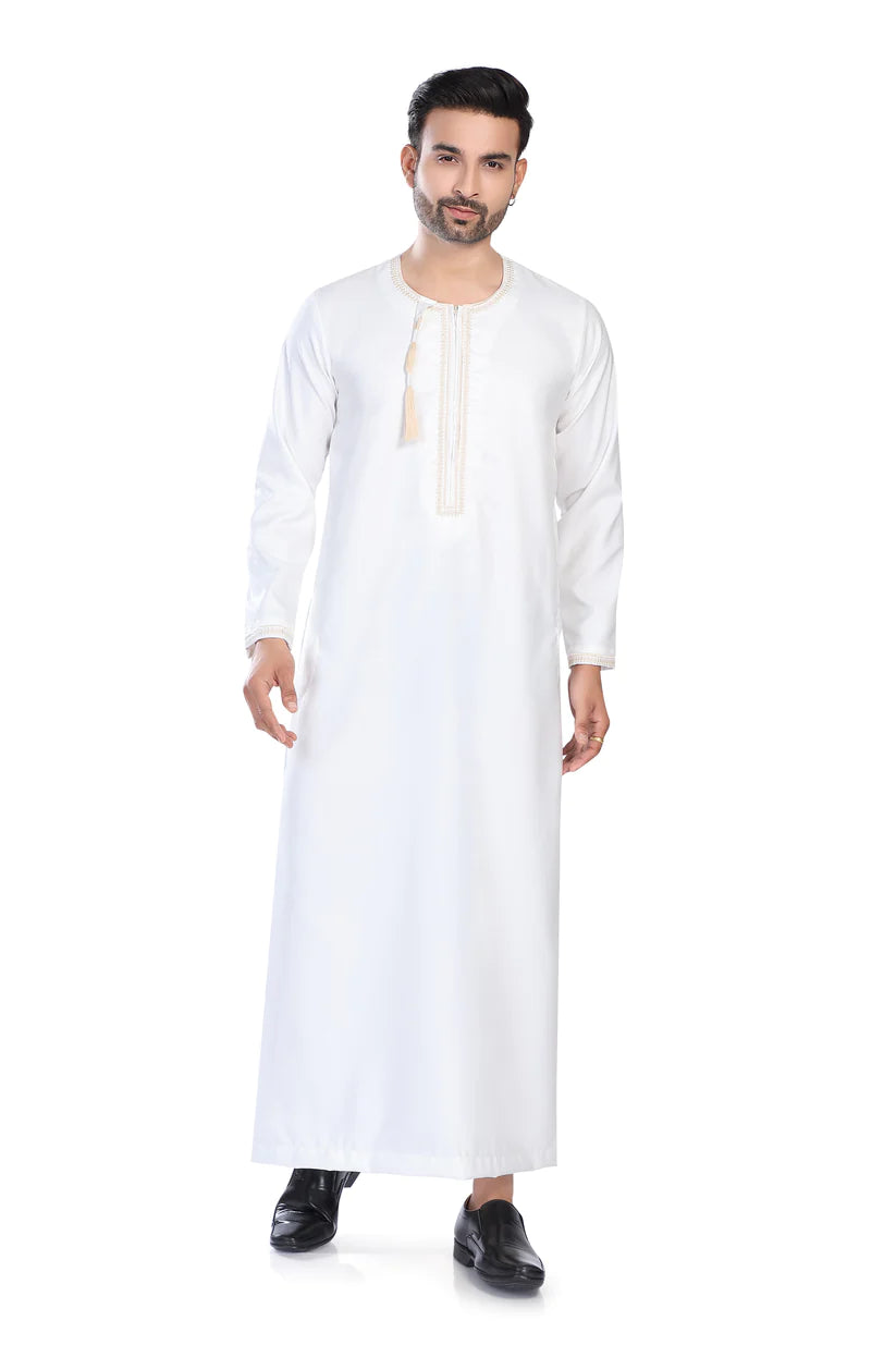 Embroidery Omani Thobe White