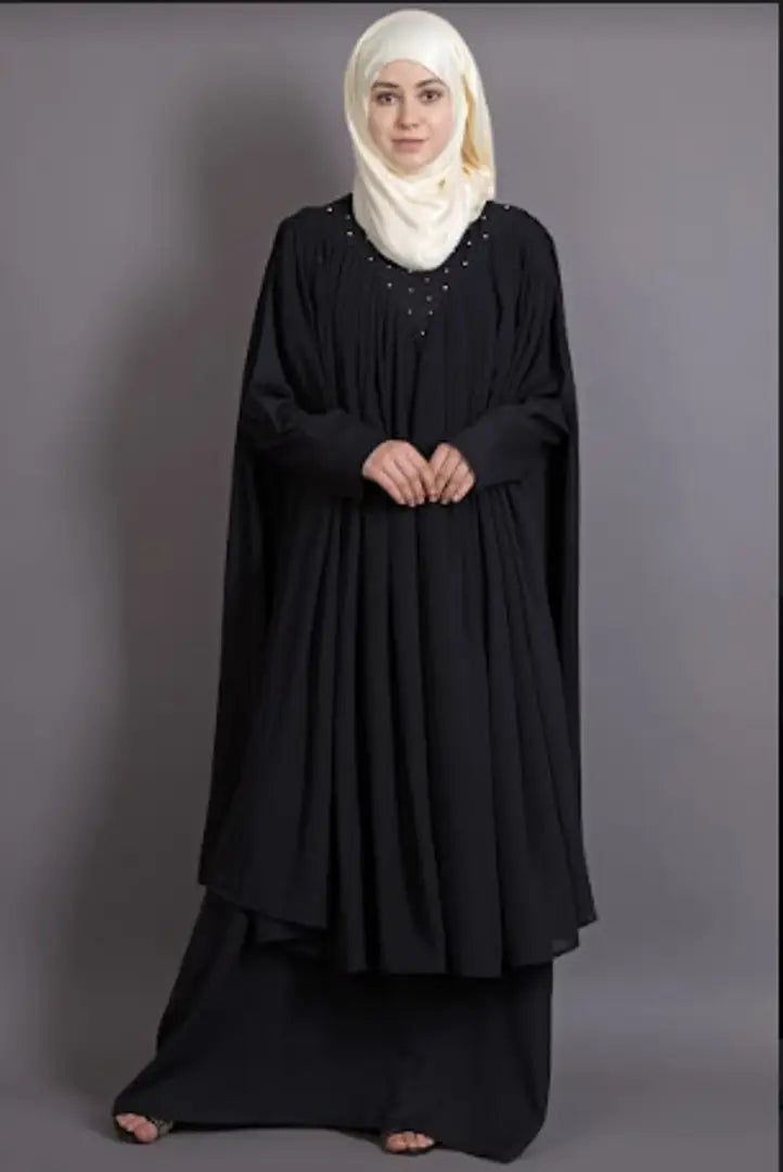 Contemporary Black Polyester Crepe Abaya For Women