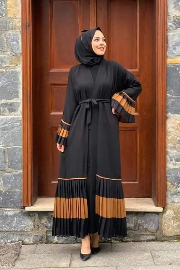 Womens Imported Soft Nida Fabric Jacket Style Frill Abaya Burkha with Dupatta and Adjustable Belt also.