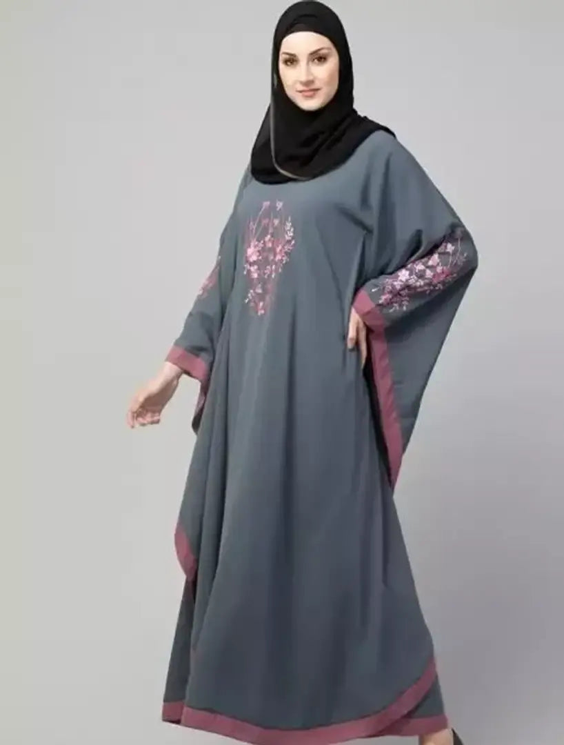 Contemporary Grey Cotton Blend  Abaya For Women