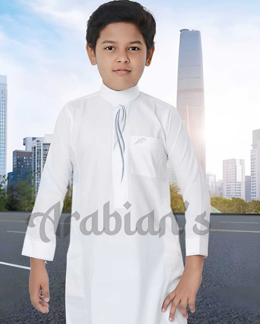 White Lomar Thobe for Boys