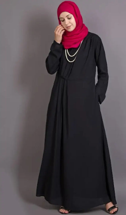 Contemporary Black Polyester Crepe Abaya For Women