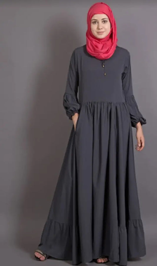 Contemporary Grey Polyester Crepe Abaya For Women