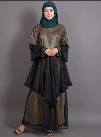 Contemporary Golden Big Hole Net Abaya For Women