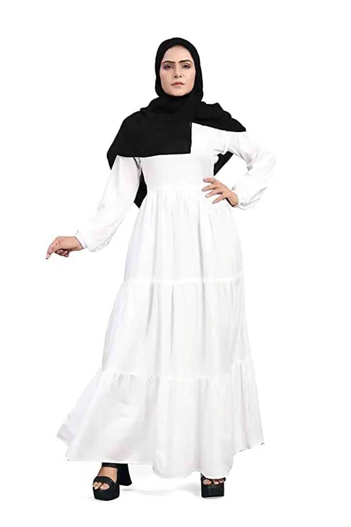 Contemporary White Rayon Burqa For Women