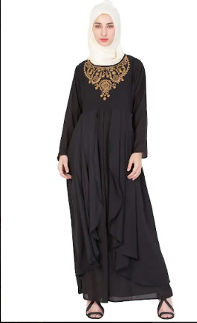 Contemporary Black Polyester Crepe Abaya For Women