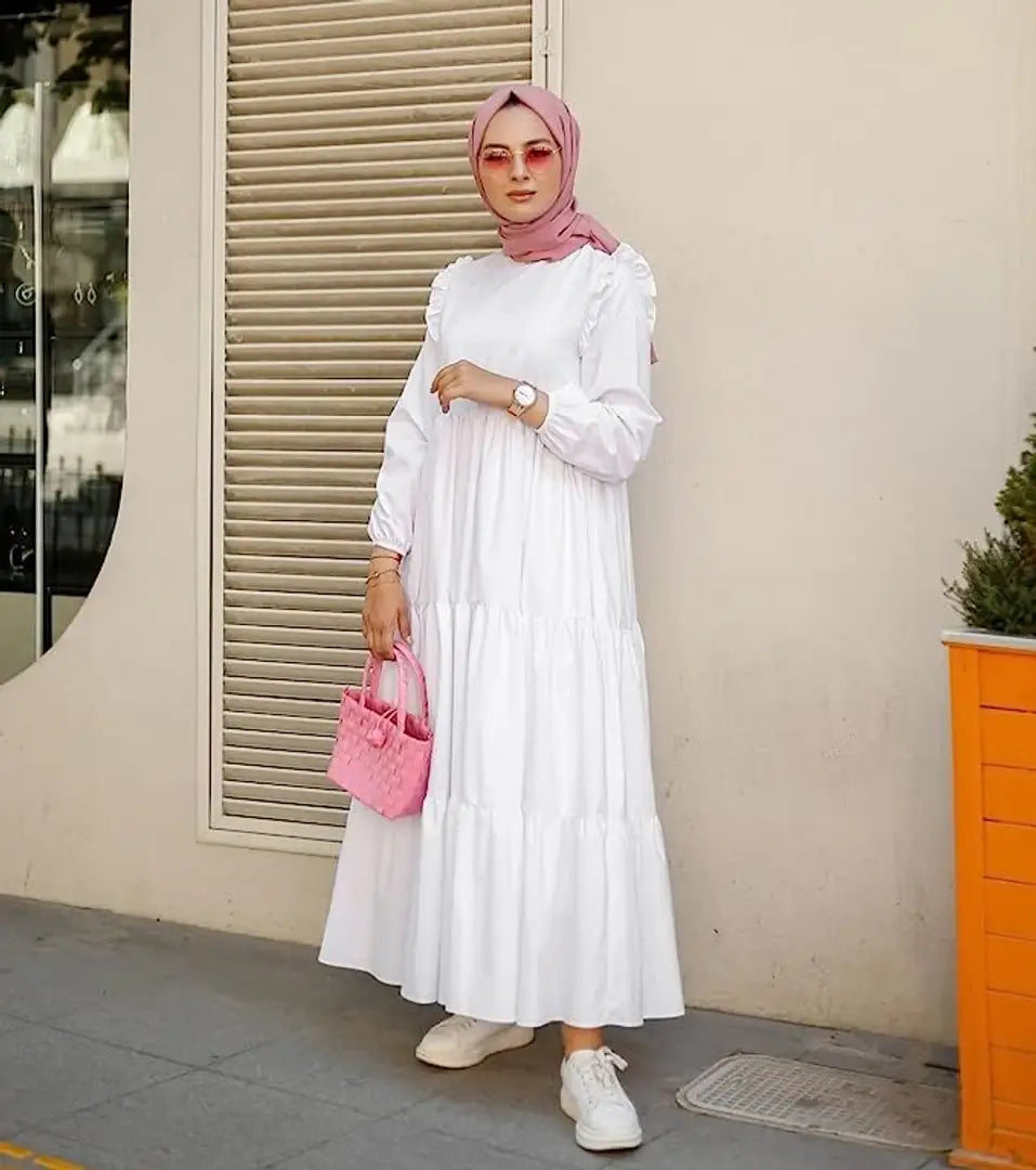 Contemporary White Rayon Burqa For Women