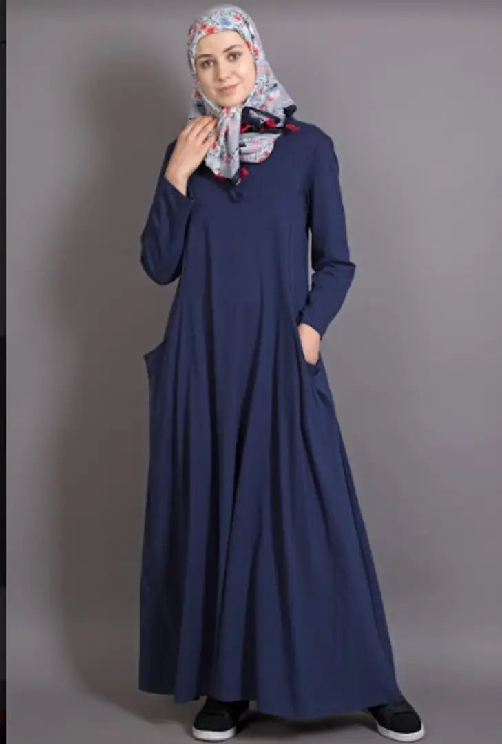 Contemporary Navy Blue Cotton Knits Abaya For Women