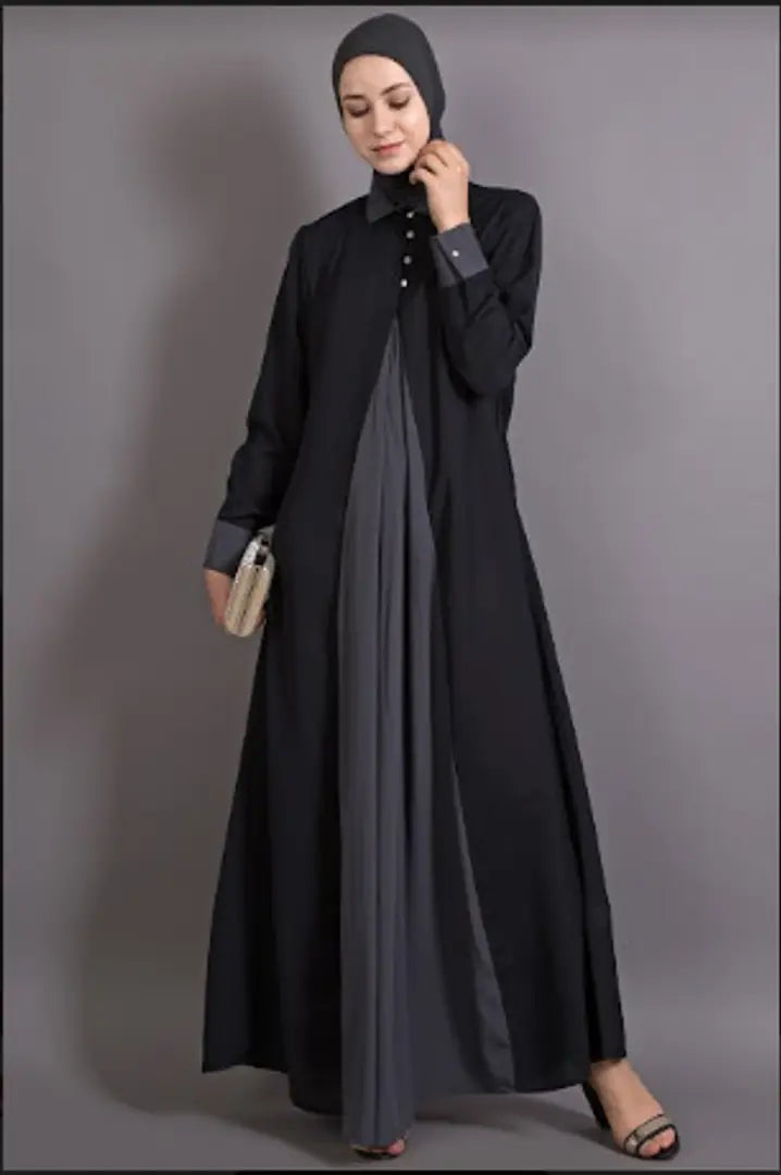 Contemporary Black Polyester Crepe Abaya For Women