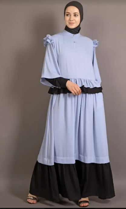 Contemporary Turquoise Polyester Crepe Abaya For Women