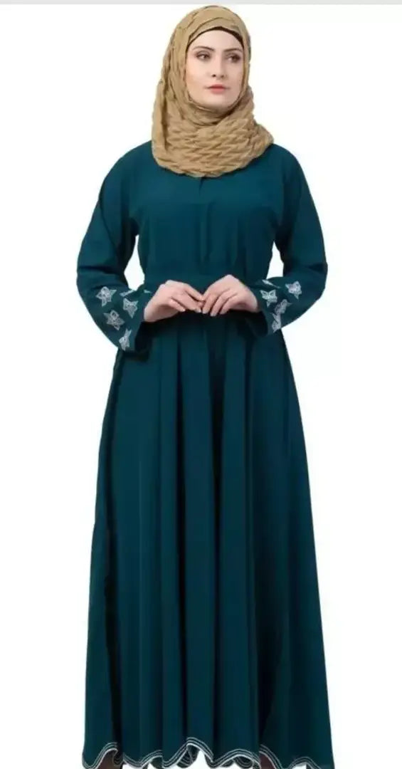 Contemporary Green Cotton Blend  Abaya For Women